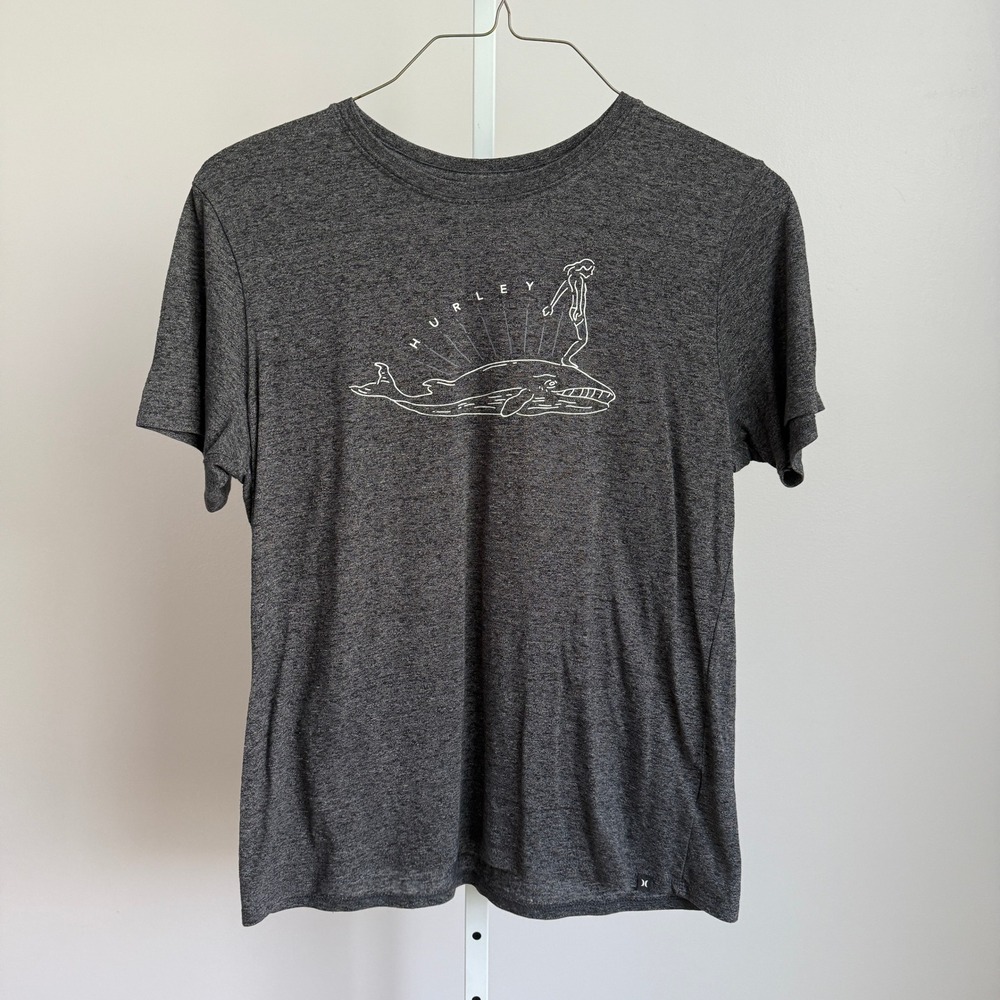 Hurley Gray Whale Graphic T-Shirt Skater Surf Short Sleeve size L